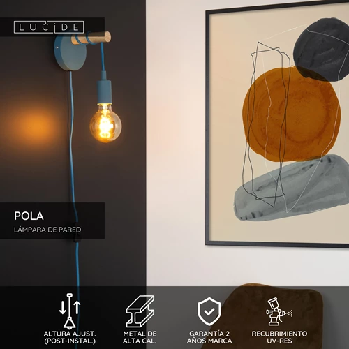 Lucide POLA - Lámpara de pared Infantil - 1xE27 - Azul - USP